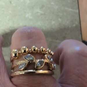 Gold Stacked Leaf and Bead Ring Set - Women's Fashion Jewelry